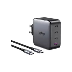 Зарядное устройство + кабель UGREEN CD226 (3xType-C, 1xUSB-A, 100W, GaN, быстрая зарядка, кабель Type-C-Type-C 1.5M 100W, серый) 90575