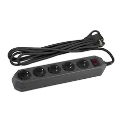 Сетевой фильтр ЭРА USF-5es-5m-B 5 гн 5м, ПВС 10А с/з с выкл. черный