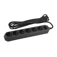 Сетевой фильтр ЭРА USF-6es-3m-B-BOX 6гн 3м, ПВС 10А с/з с выкл черный