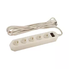 Сетевой фильтр ЭРА USF-5es-5m-W 5 гн 5м, ПВС 10А с/з с выкл. белый