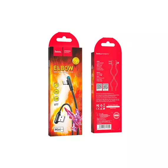 HOCO U77 Excellent elbow для передачи данных и зарядки USB-Lightning, 3A, 1.2м, red