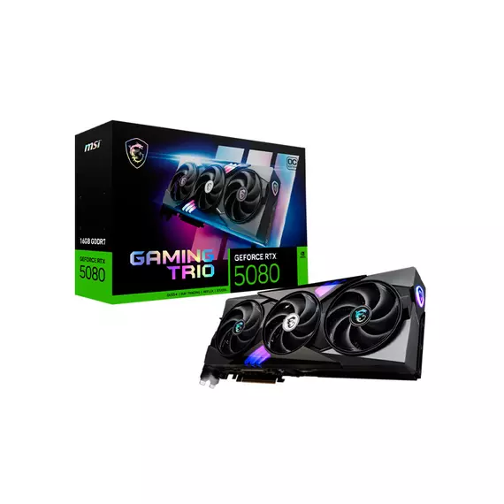 Видеокарта MSI GeForce RTX 5080 16G GAMING TRIO OC PCI-E 5.0, 16 GB GDDR7 / 256-bit Видеокарта MSI GeForce RTX 5080 16G GAMING TRIO OC PCI-E 5.0, 16 GB GDDR7 / 256-bit
