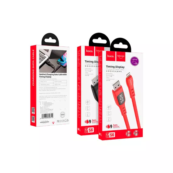 HOCO S6 для передачи данных и зарядки USB-Lightning, 2.4A, 1.2м, черный