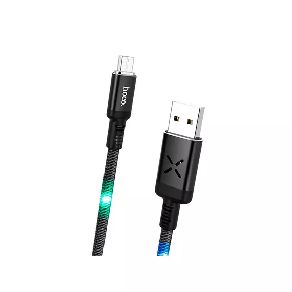 HOCO U63 Spirit для передачи данных и зарядки USB-microUSB, LED подсветка активируется звуком, 2.4А, 1.2м, черный