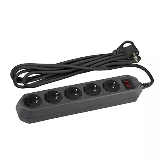 Сетевой фильтр ЭРА USF-5es-5m-B 5 гн 5м, ПВС 10А с/з с выкл. черный