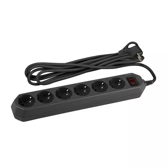 Сетевой фильтр ЭРА USF-6es-3m-B-BOX 6гн 3м, ПВС 10А с/з с выкл черный