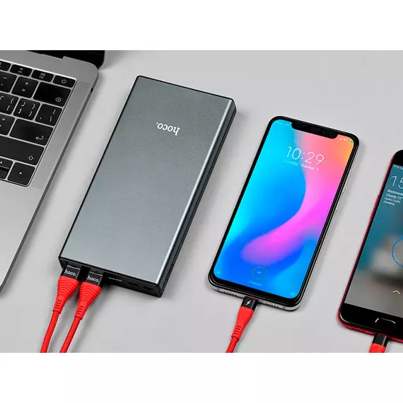 Портативное зарядное устройство HOCO B39 Magic Stone 30000mAh, Power Bank, серый метал