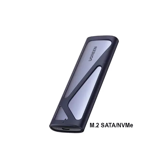 External Enclosure UGREEN CM400 SSD M.2 SATA/NVMe, кабель USB 3.0 - USB-C в комплекте, серый 90264