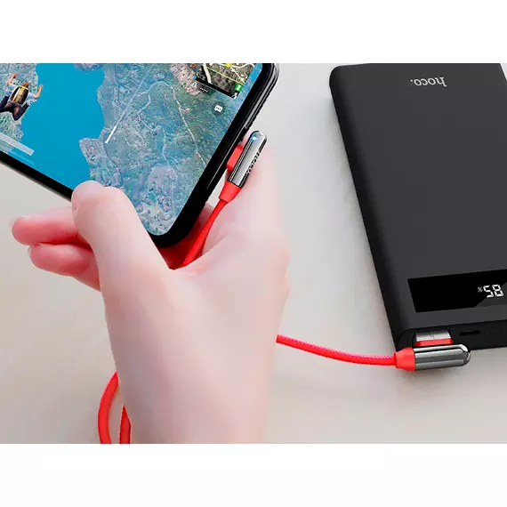HOCO U77 Excellent elbow для передачи данных и зарядки USB-Lightning, 3A, 1.2м, красный