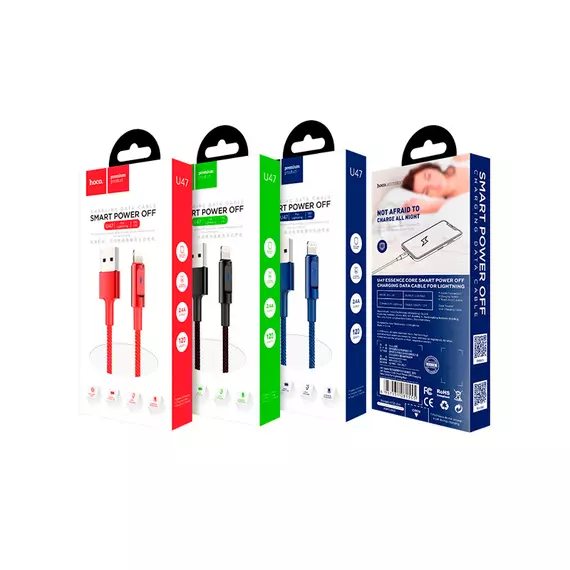 HOCO U47 Essence для передачи данных и зарядки USB-Lightning, интеллектуальное отключение питания, 2.4А, 1.2м, синий