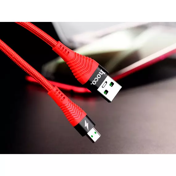HOCO U53 для передачи данных и зарядки (быстрая зарядка)USB-microUSB, 4A, 1.2м, красный