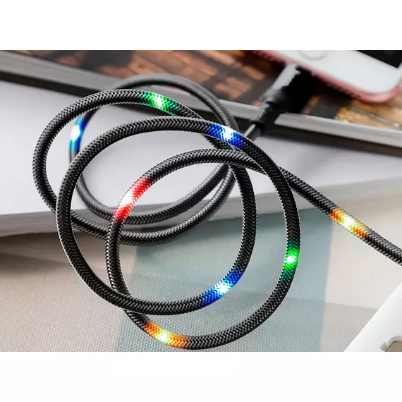 HOCO U63 Spirit для передачи данных и зарядки USB-microUSB, LED подсветка активируется звуком, 2.4А, 1.2м, черный