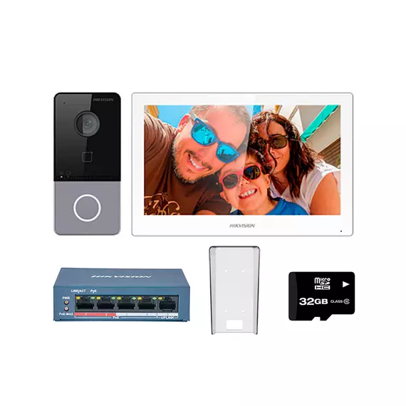 IP видеодомофон комплект HIKVISION DS-KIS607-S(O-STD) +коммутатор+козырек+флешка