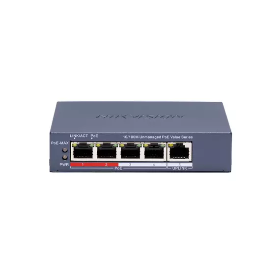 Коммутатор сетевой PoE HIKVISION DS-3E0105P-E/M(С) (1xUpLink 100Mb/s, 4xPoE 100Mb/s, 1Gb/s) 45W
